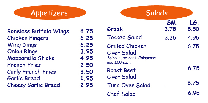 Click to Contact us to order your delicious Salads and Appetizers